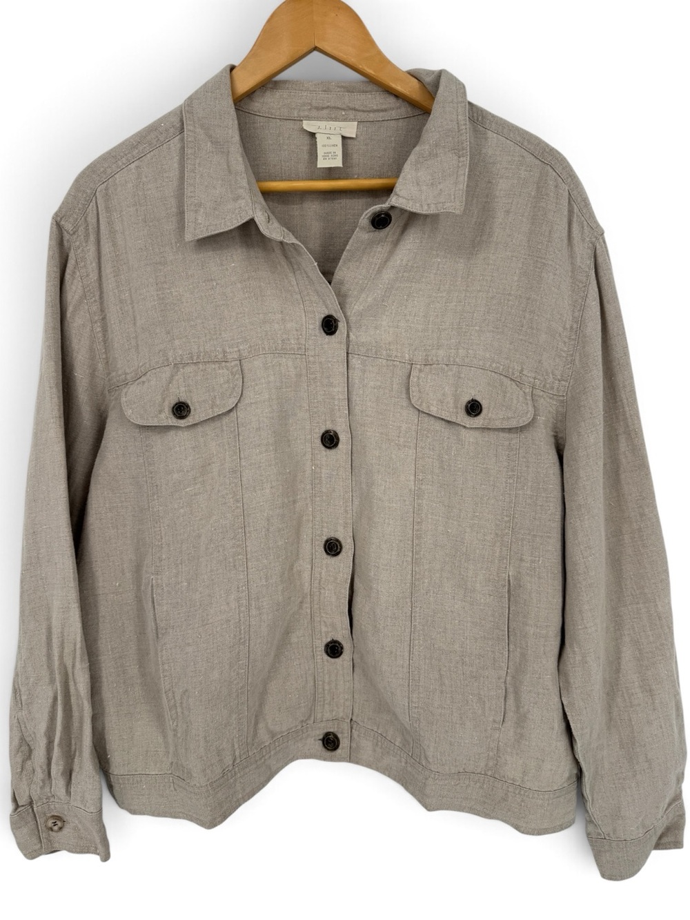 J Jill Women’s 100% Linen Tan Lightweight Jacket Classic Coastal Lagenlook
